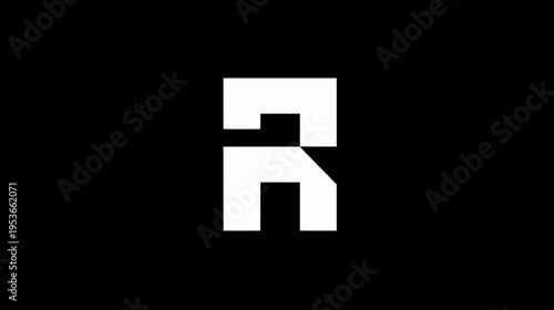 Stylized white geometric capital letter R icon isolated on a clean black background, modern design concept for initial or symbol