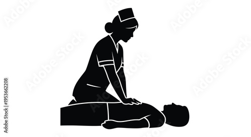Silhouette of a nurse tending to a patient lying down