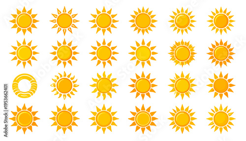 Collection of yellow sun icons.