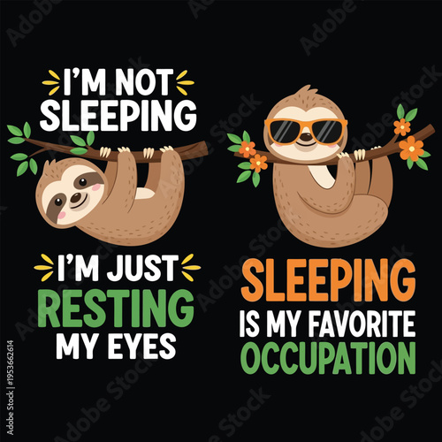 Sloth humor graphic with funny quotes and illustrations