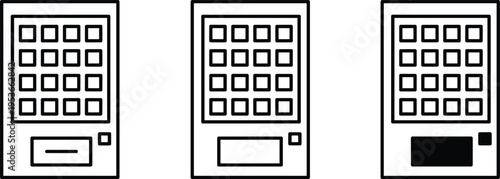 Vending machine line icons set, minimal outline vector of automated dispenser panels, keypad interface, payment slot and screen for retail, UI, and app design
