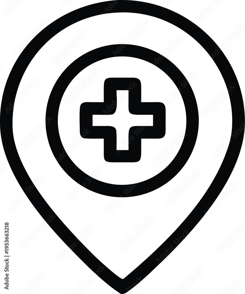 Obraz premium Medical Location Pin Icon Black and White healthcare