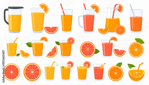 Orange juice glasses with slices.