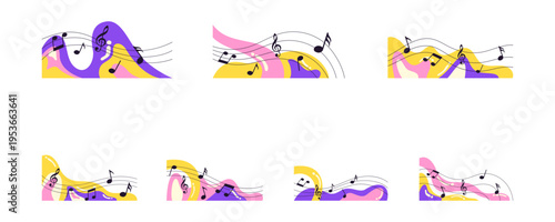 Abstract music note frame corner illustration. Jazz day, music concert, event promotion vector isolated
