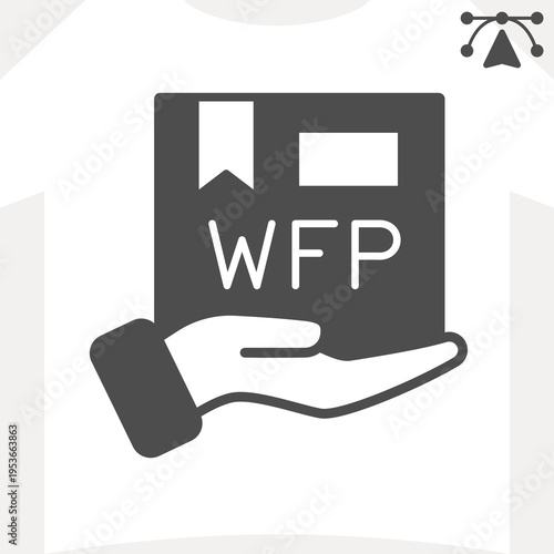 Box from world food program in hand solid icon, food assistance concept. Vector graphics. Cardboard box sign and editable stroke, glyph style icon for mobile or web design.