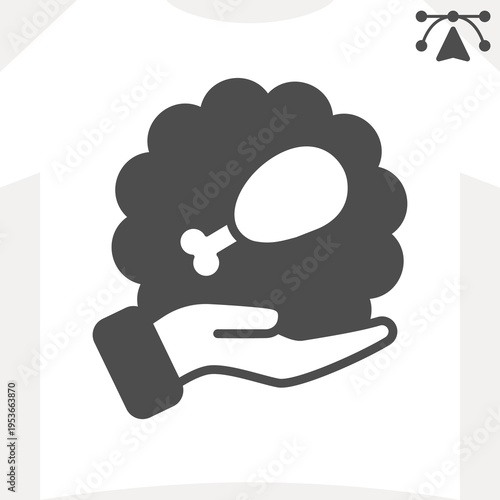 Sticker with roasted chicken leg in hand solid icon, food assistance concept. Vector graphics. Poultry food sign and editable stroke, glyph style icon for mobile or web design.