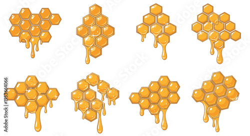 Golden Honeycomb Cells Dripping Honey.