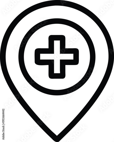 Medical Location Pin Icon with Plus Symbol map marker