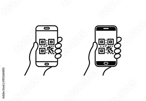 QR code mobile scanning icon, vector illustration of smartphone scanning a QR code, flat and minimal design for apps, digital payments, and contactless technology
