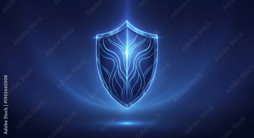 Fototapeta premium Digital shield emblem, cybersecurity, protection, secure data, technology, abstract blue glow