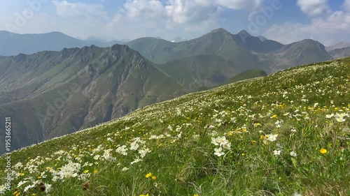 Mountain landscape in Parc national du Mercantour in the Alpes-Maritimes in France near the Col de Turini and the Fort de la Redoute.