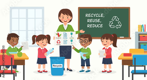 Children Learning About Recycling Together.