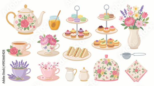 Watercolor Tea Party Table Setting Illustration.