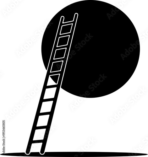 Ladder Leaning Against Planet silhouette vector illustration
