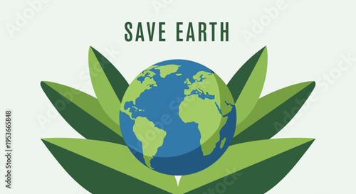 Earth Globe with Green Leaves.