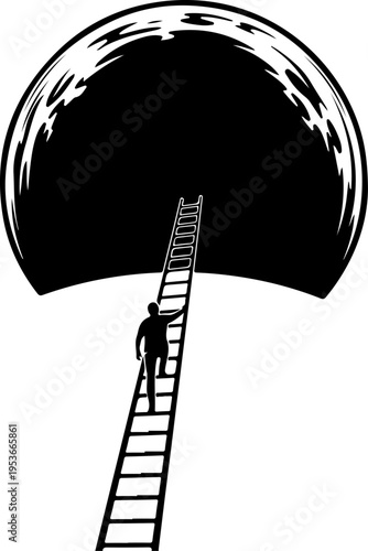 Ladder Leaning Against Planet silhouette vector illustration