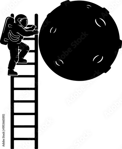 Ladder Leaning Against Planet silhouette vector illustration
