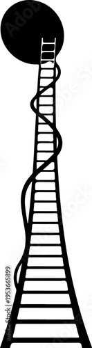 Ladder Leaning Against Planet silhouette vector illustration