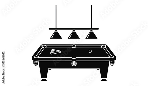 Silhouette of a classic pool table with billiard lights above