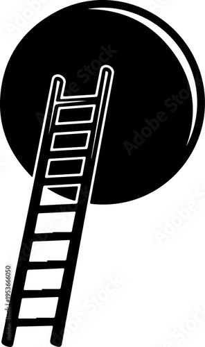 Ladder Leaning Against Planet silhouette vector illustration