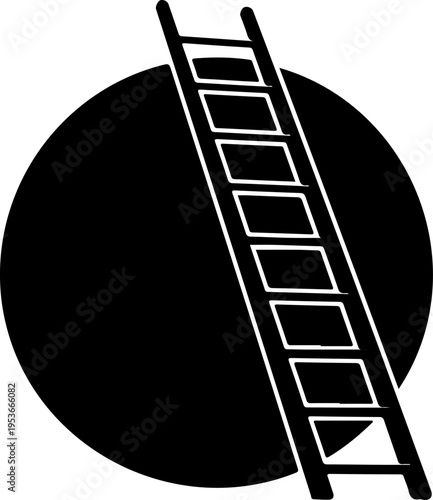 Ladder Leaning Against Planet silhouette vector illustration