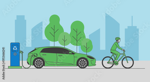 Green Electric Car Charging Station.