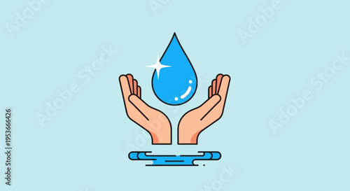 Hands holding a blue water drop.
