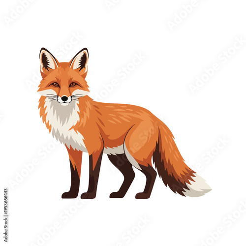 A detailed illustration of a red fox, in full body, on a white background