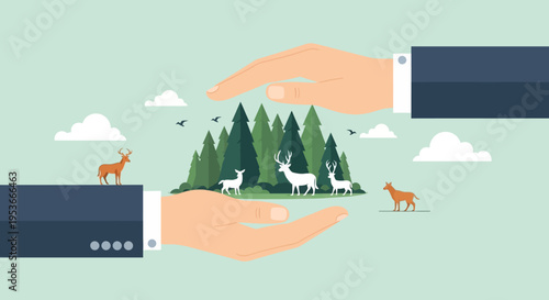 Hands holding a forest with animals.