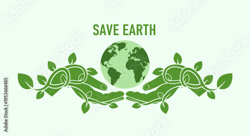 Hands holding green earth with leaves.