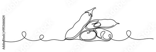 Pea pods stacked on continuous line surface in simple outline, none editable strokes