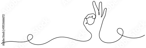 Hand forming ok gesture in continuous line drawing, none editable strokes
