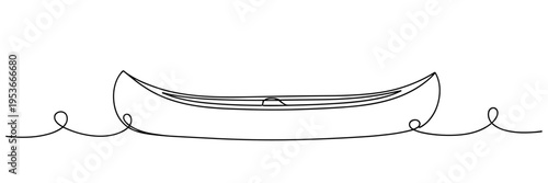 Canoe floating on continuous line water background, none editable strokes