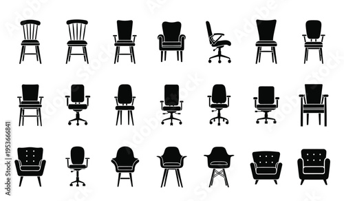 Collection of various office chair silhouette designs and styles