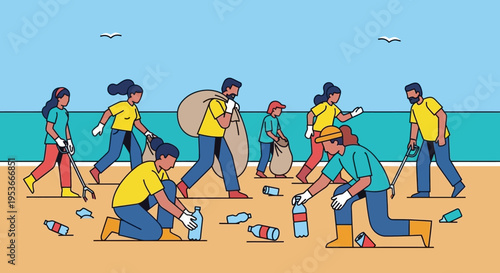 People cleaning up beach trash 1.