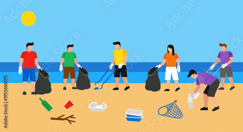 People cleaning up beach trash 2.
