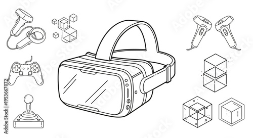 Virtual reality headset with controllers.