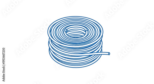 Coiled blue wire cable closeup.