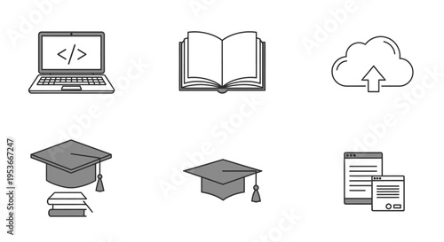 Graduation cap and education icons.