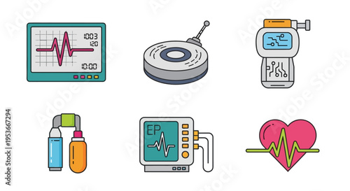 Medical equipment and health icons.