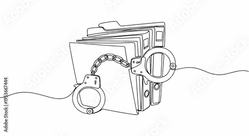 Handcuffs chained to bound documents symbolizing restriction limitation and data security
