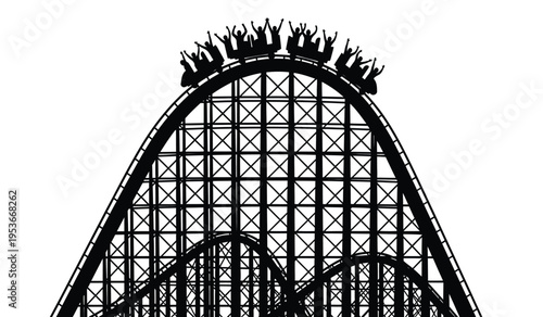 Silhouette of a roller coaster's steep incline with riders at the top a thrilling moment captured in a single frame silhouette