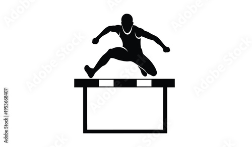 Athlete silhouette jumping over hurdle in track and field event