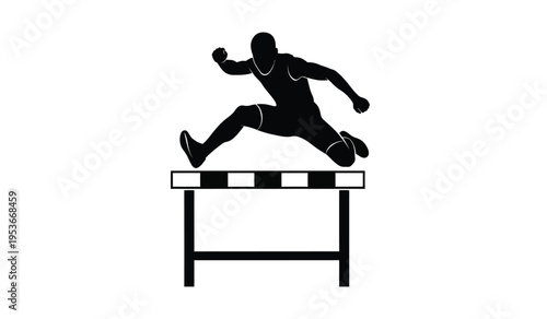 Athlete silhouette jumping over hurdle in track and field event