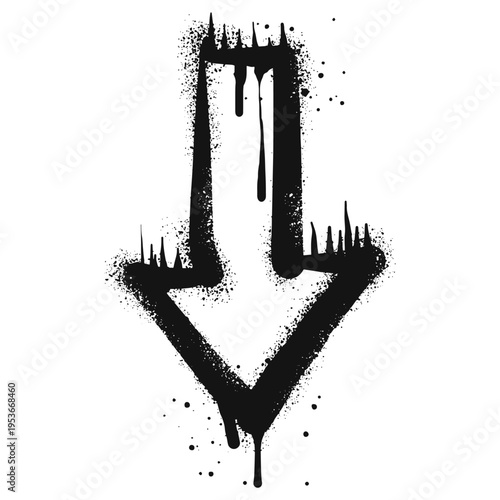 Spray painted graffiti Arrow sign. Downward arrow. isolated on white background. vector illustration