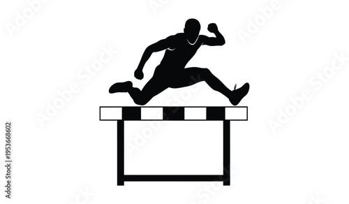 Athlete silhouette jumping over hurdle in track and field event