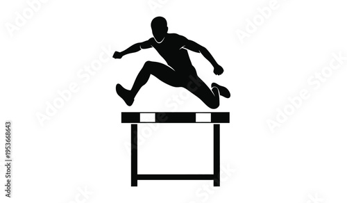 Athlete silhouette jumping over hurdle in track and field event