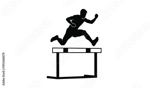Athlete silhouette jumping over hurdle in track and field event