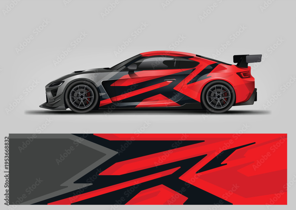 Naklejka premium vehicle wrap graphic vector. abstract red background for car vinyl wrap