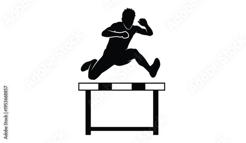 Athlete silhouette jumping over hurdle in track and field event